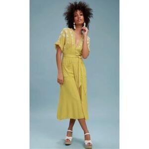 NEW Free People Love To Love You Yellow White Embroidered Midi Dress Size LARGE